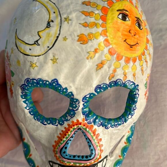 Art Mask Hand Crafted Painted Sugar Skull Skeleton Unique Paper Mache - Picture 5 of 8